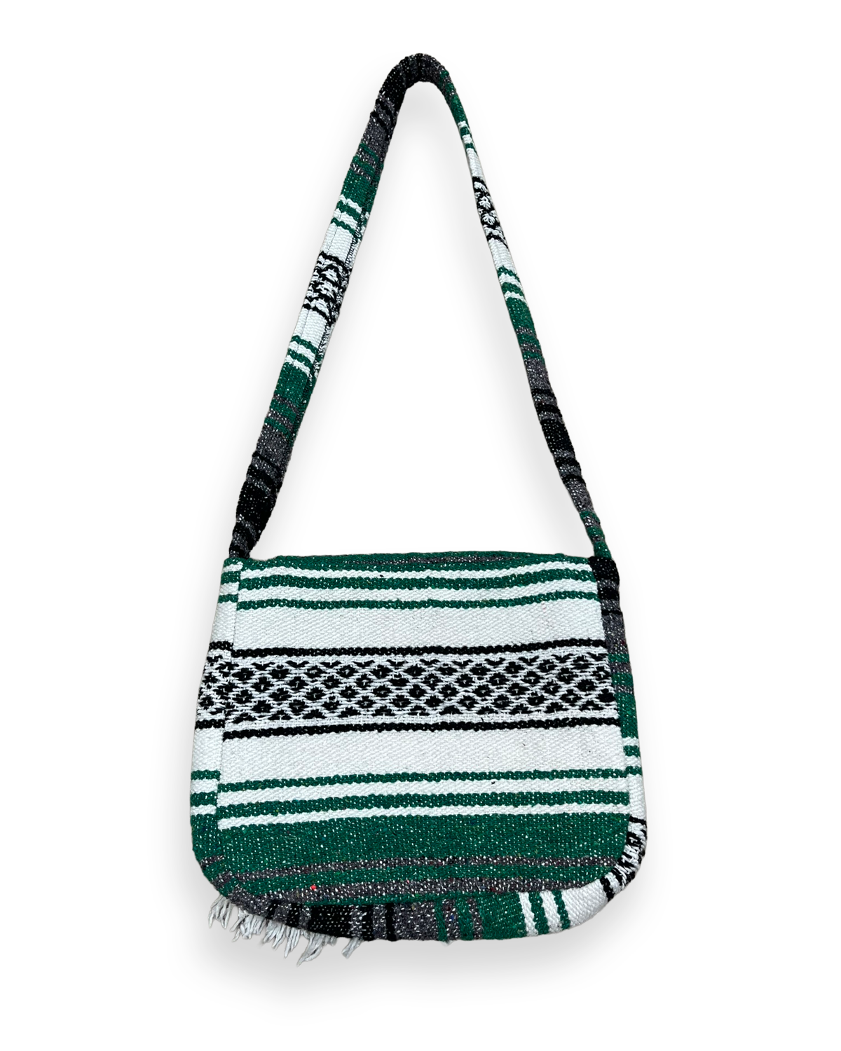 Vintage Striped Green Tapestry Blanket Shoulder Bag - 12in