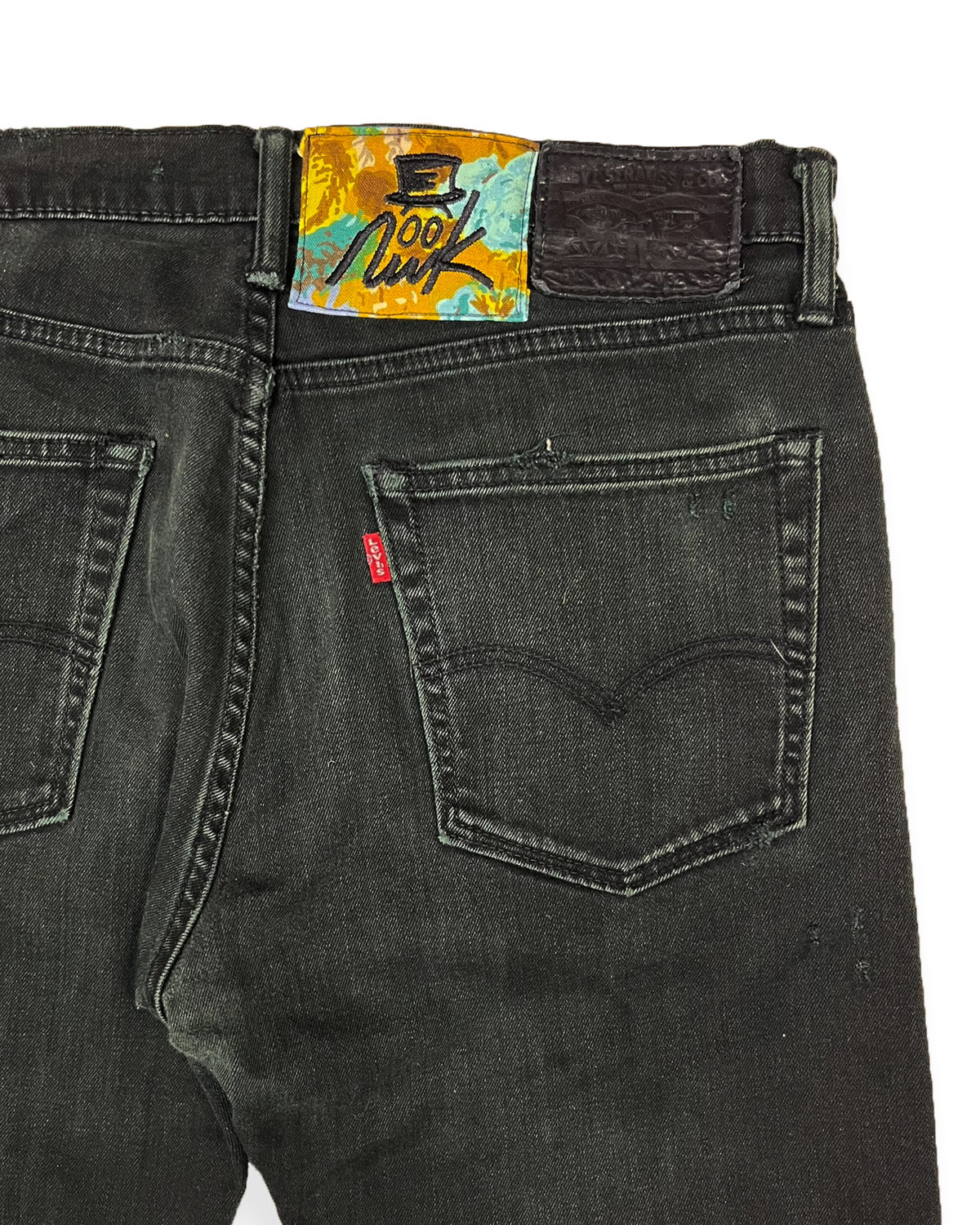 Black Distressed Bop Patches Denim