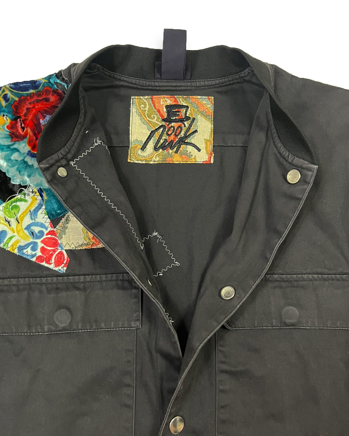 Black Patchwork Button-Up Jacket