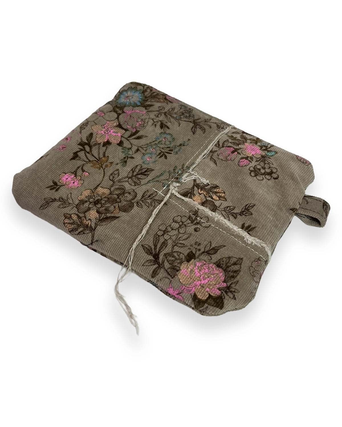 Brown Corduroy Floral Zipper Pouch