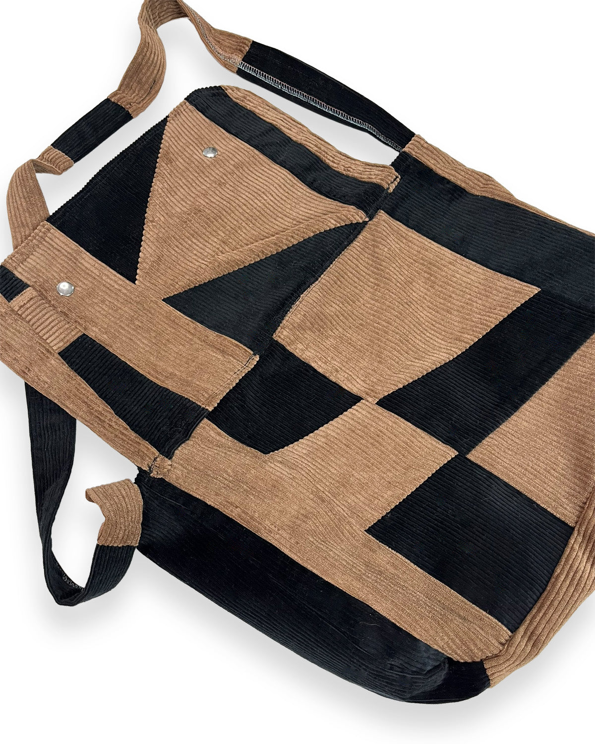 Corduroy Patchwork Crossover Flap Bag