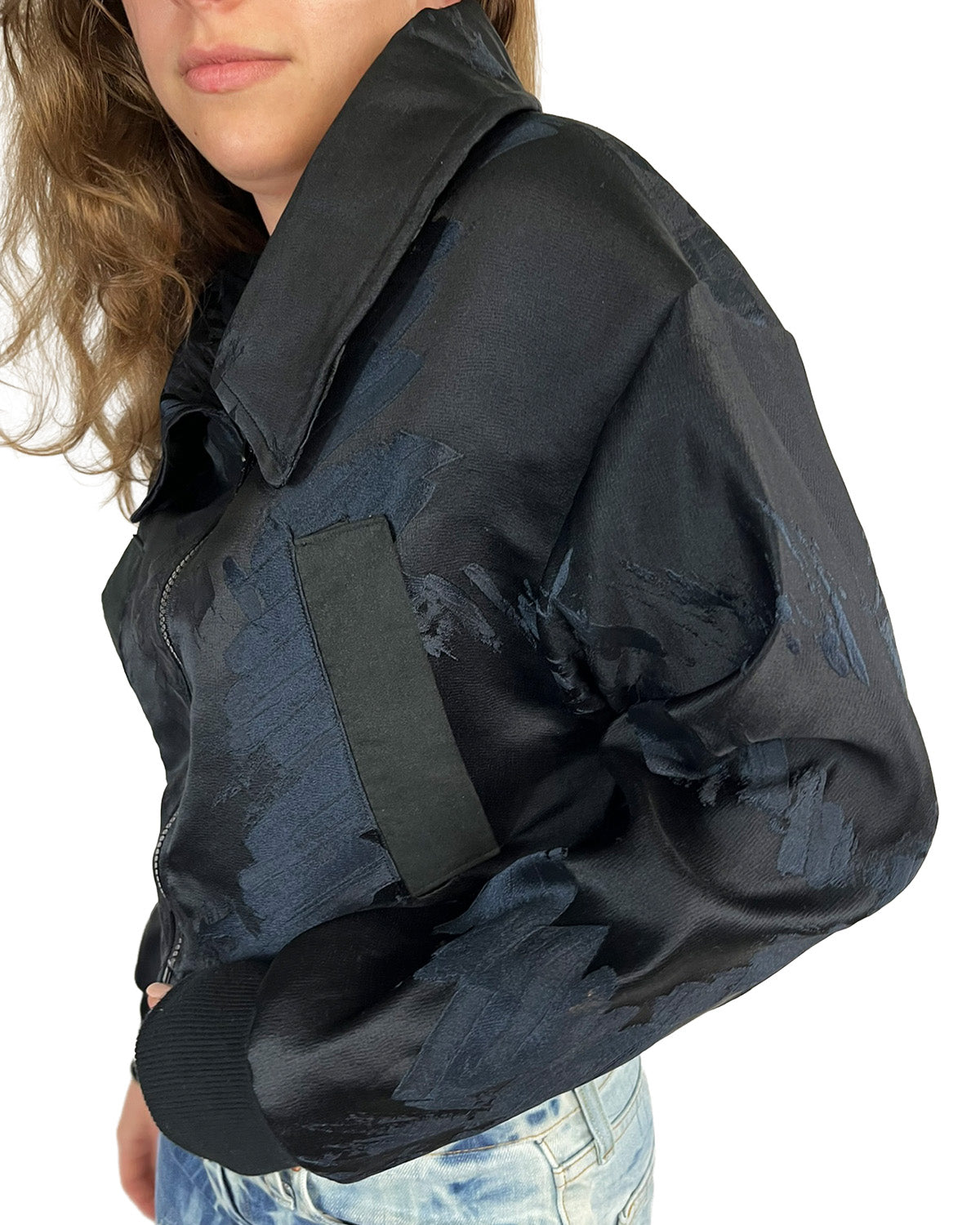 Midnight Brushstroke Cropped Bomber Jacket