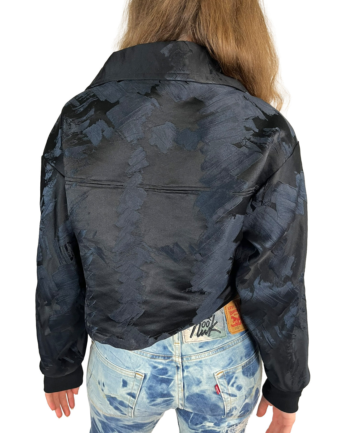 Midnight Brushstroke Cropped Bomber Jacket