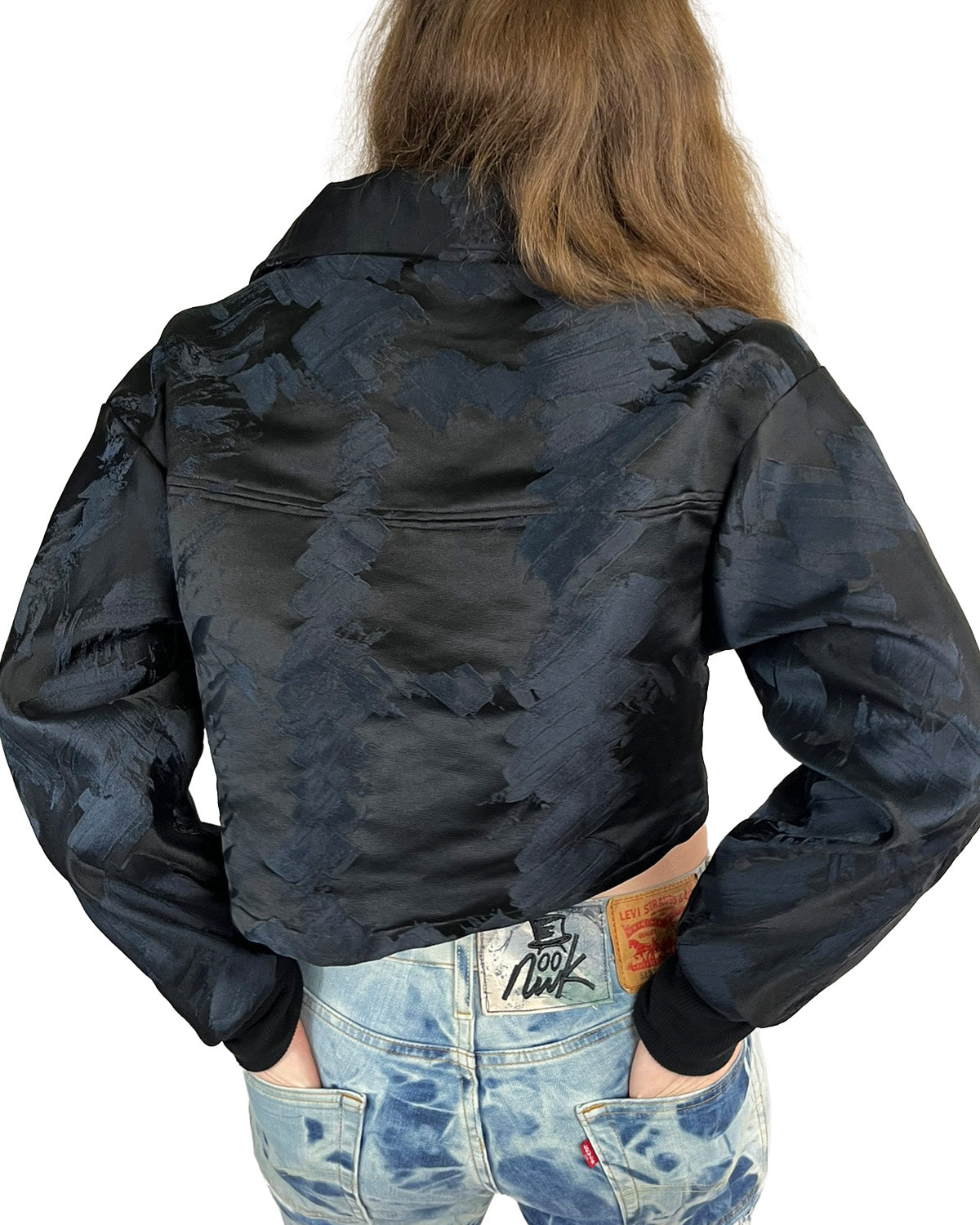 Midnight Brushstroke Cropped Bomber Jacket