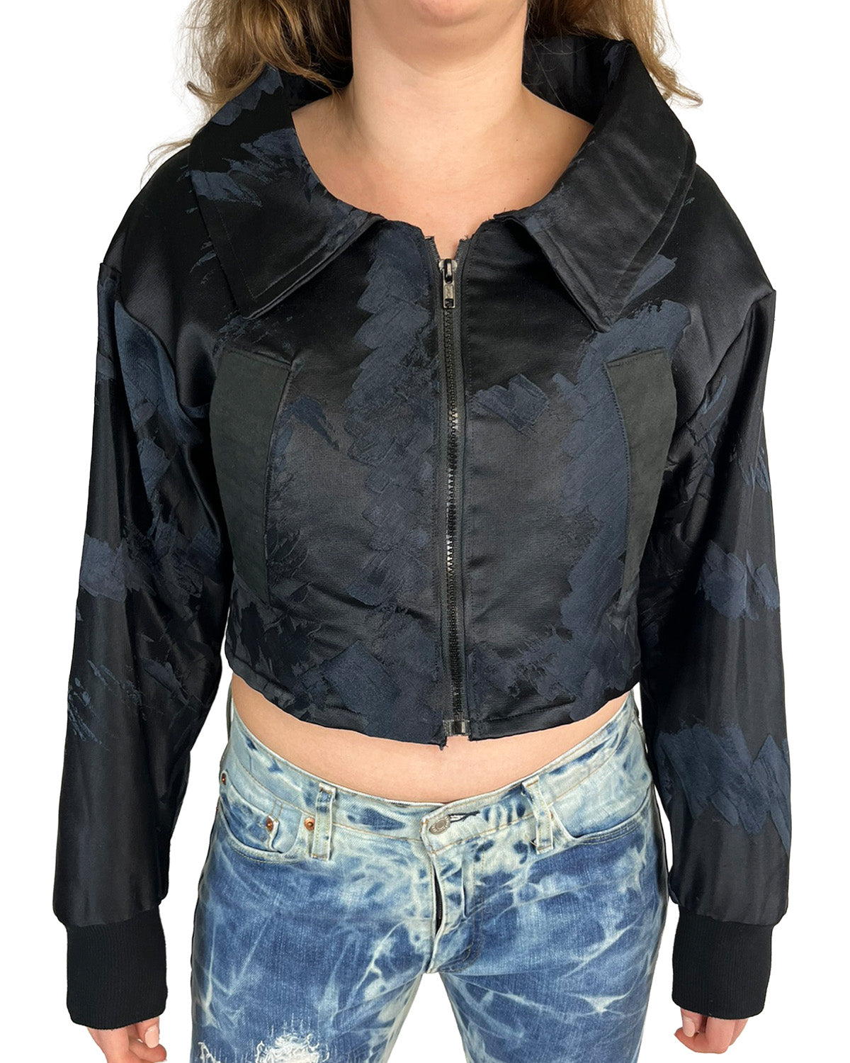 Midnight Brushstroke Cropped Bomber Jacket