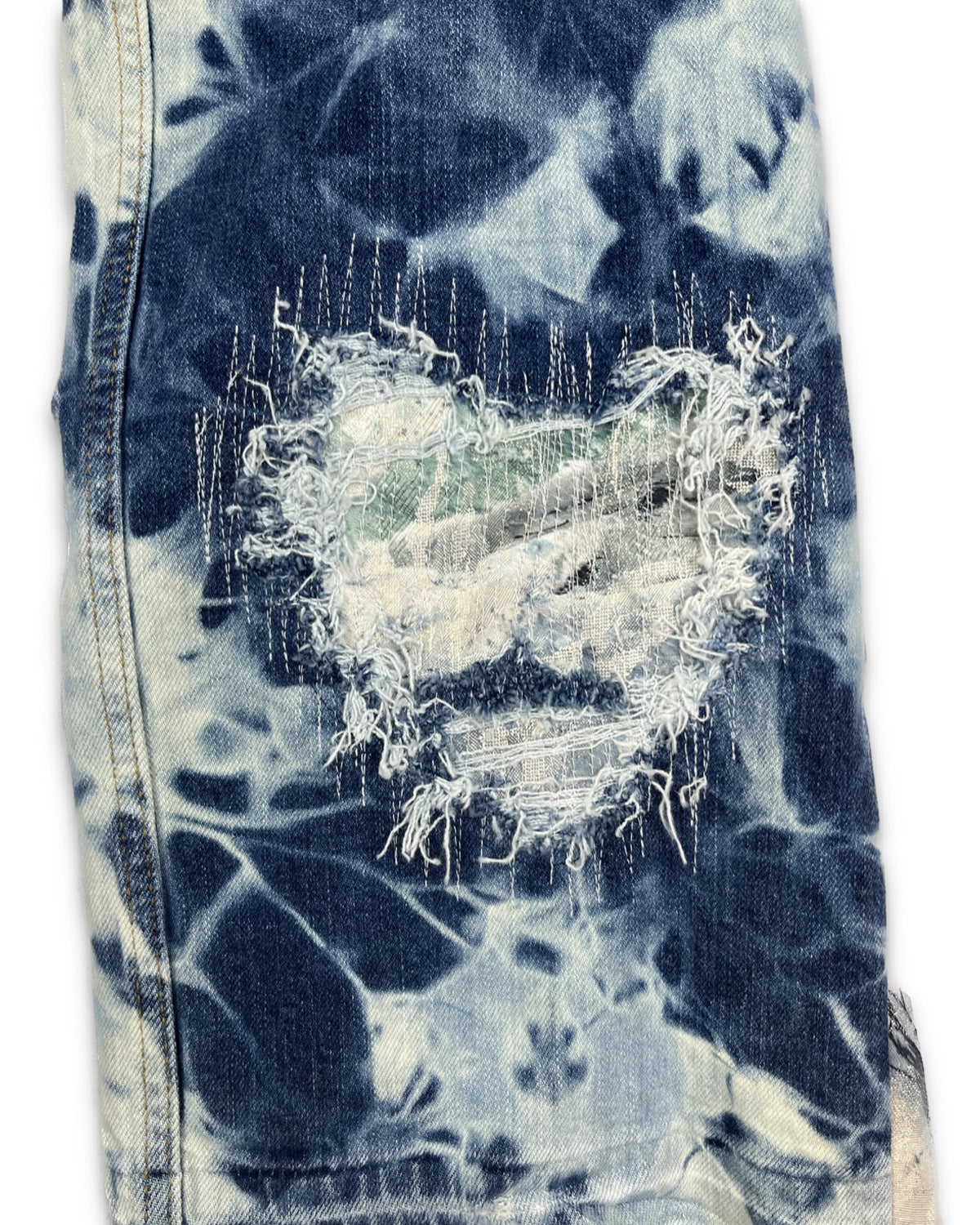 Abstract Blue Floral Bleached Flared Denim