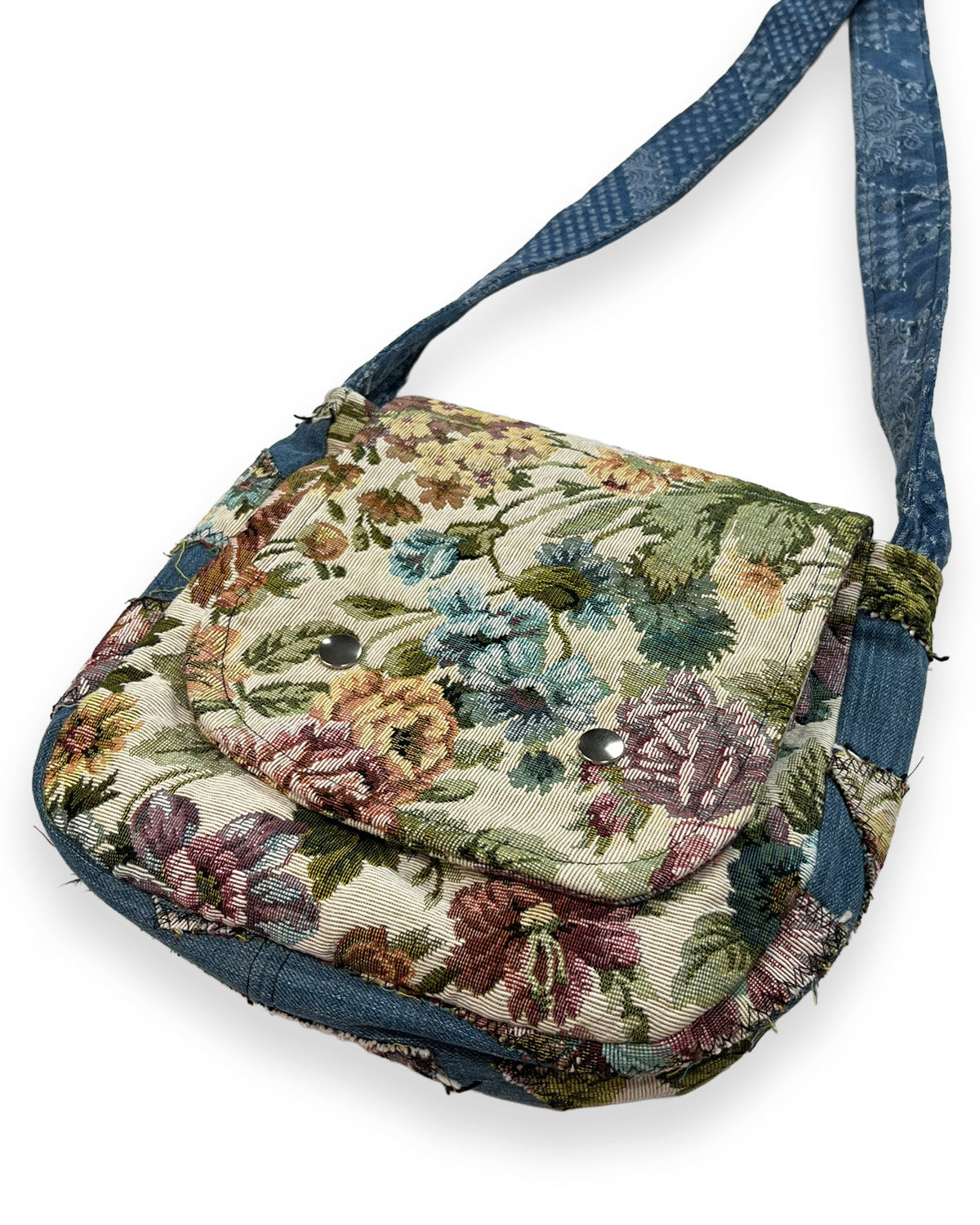 Denim Floral Patchwork Flap Bag