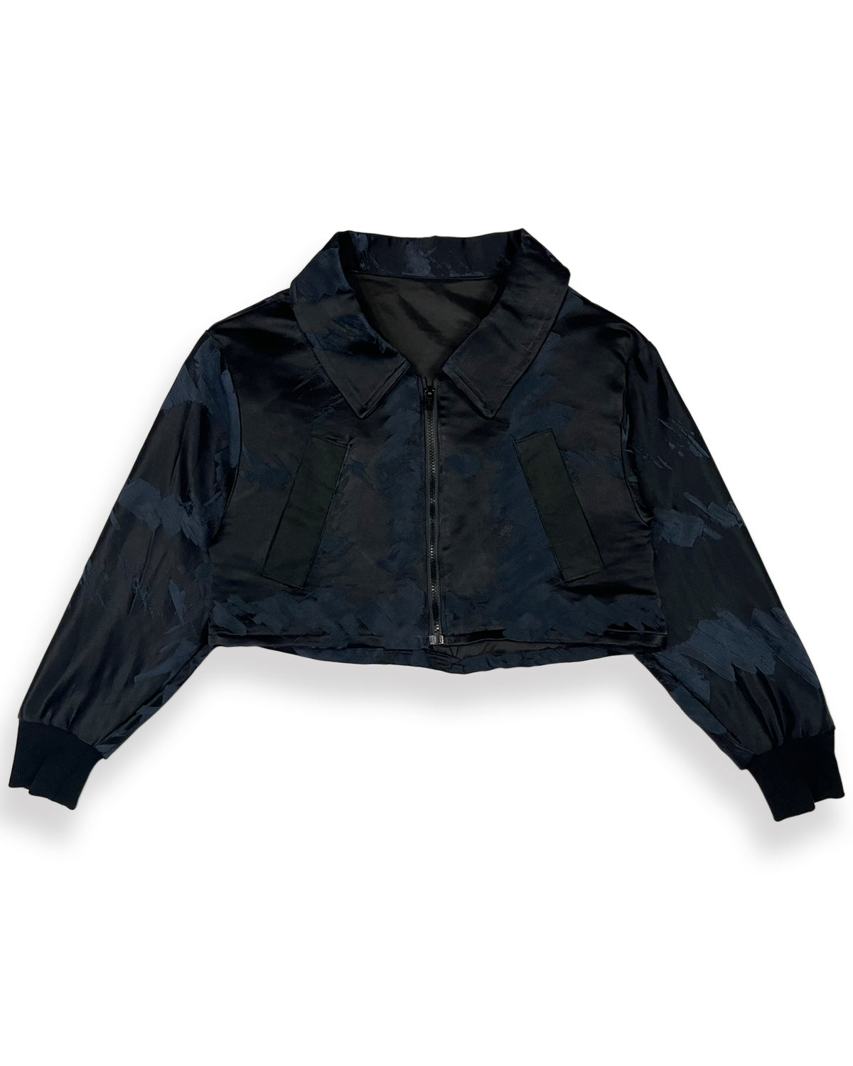Midnight Brushstroke Cropped Bomber Jacket