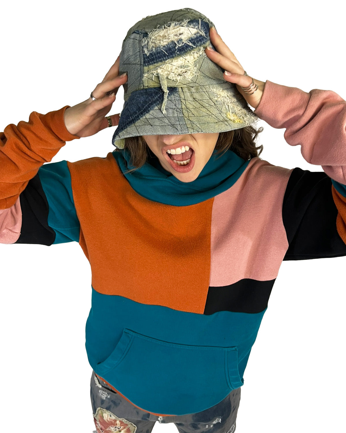 Geometric Patchwork Hoodie - M