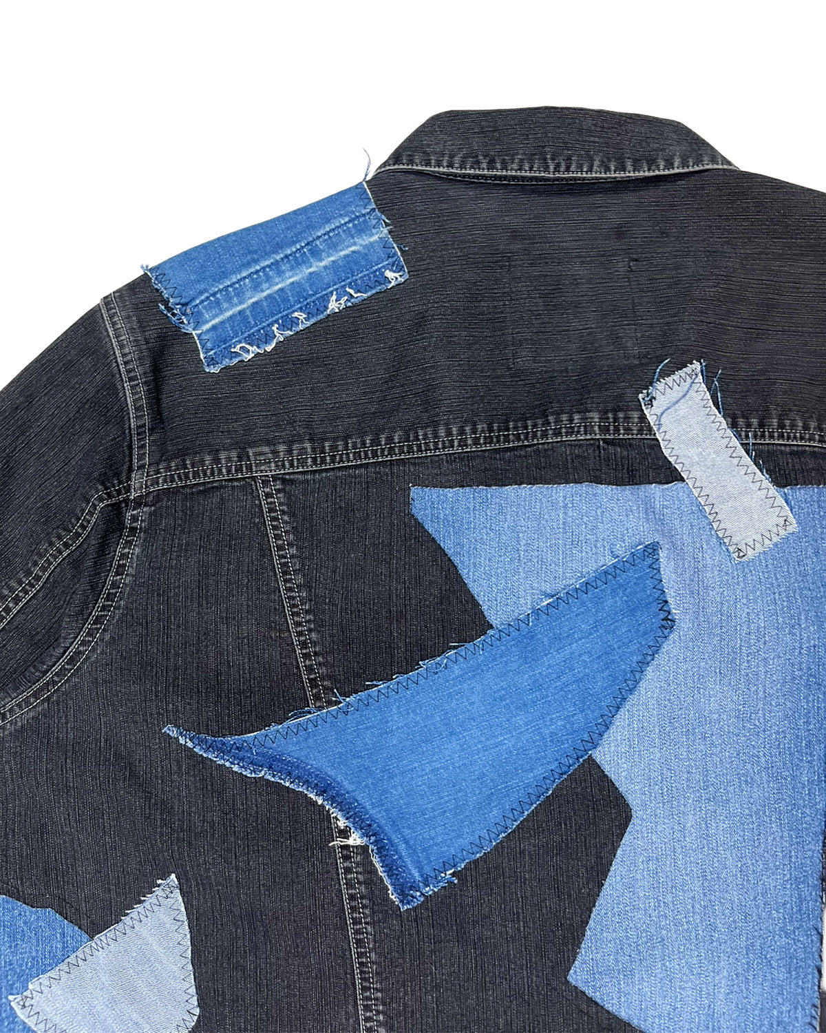 Black Denim Patchwork Button-Up Jacket