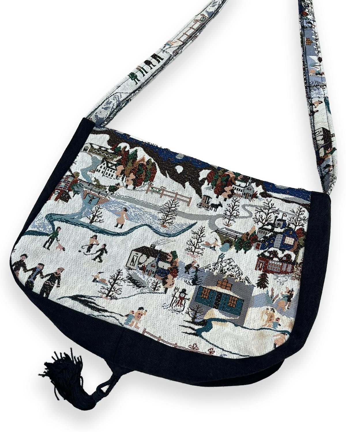 Winter Scene Tassel Flap Bag