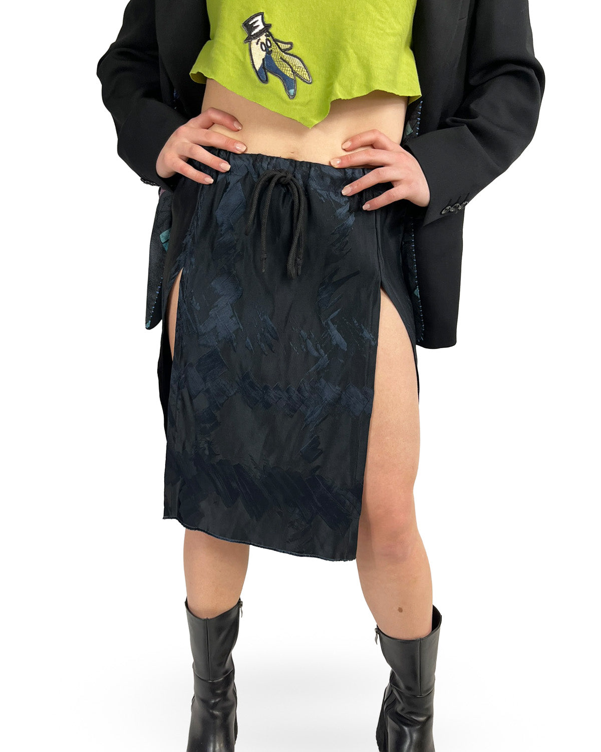 Midnight Brushstroke Slit Skirt