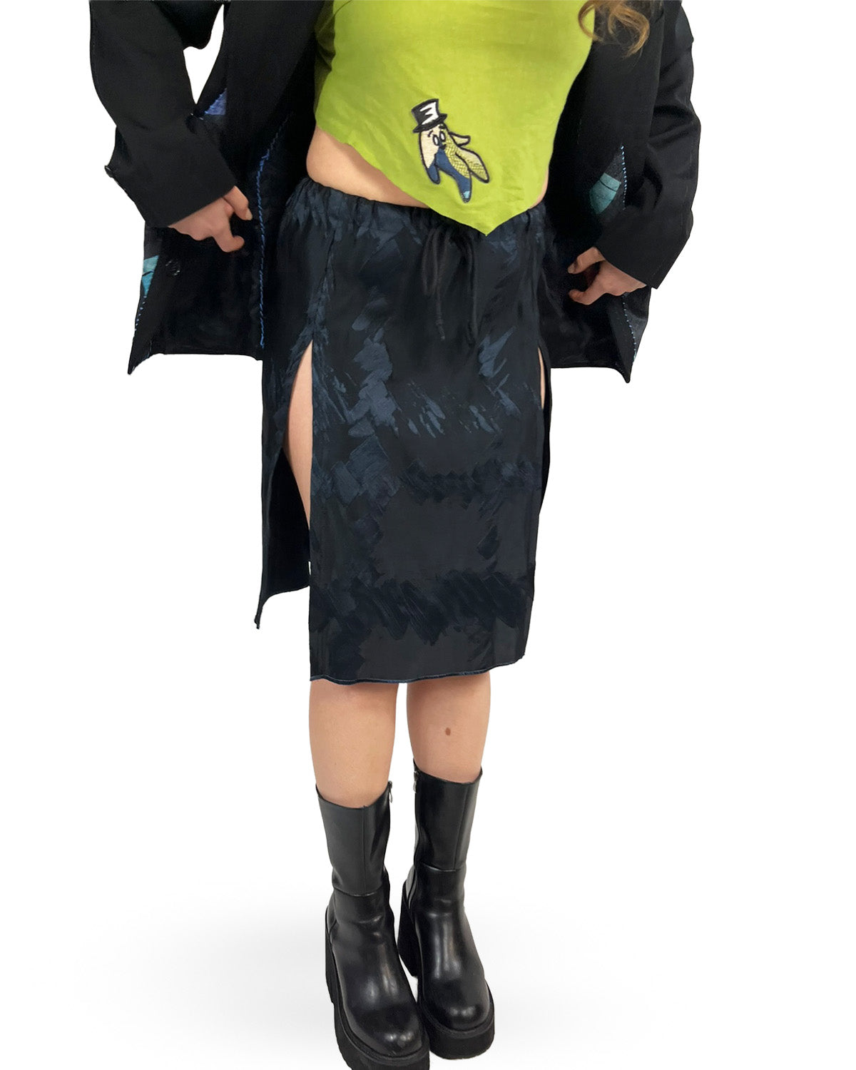 Midnight Brushstroke Slit Skirt