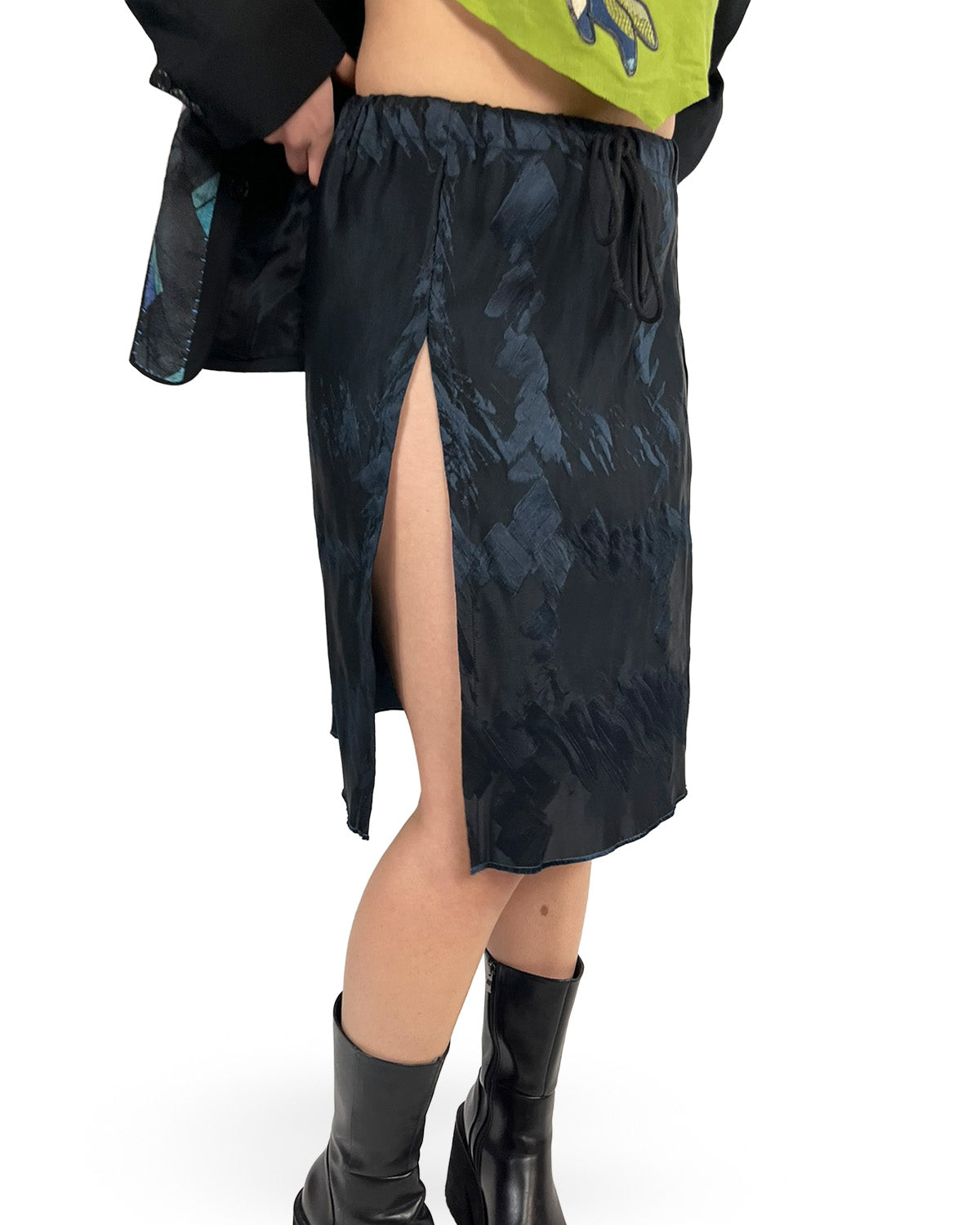 Midnight Brushstroke Slit Skirt