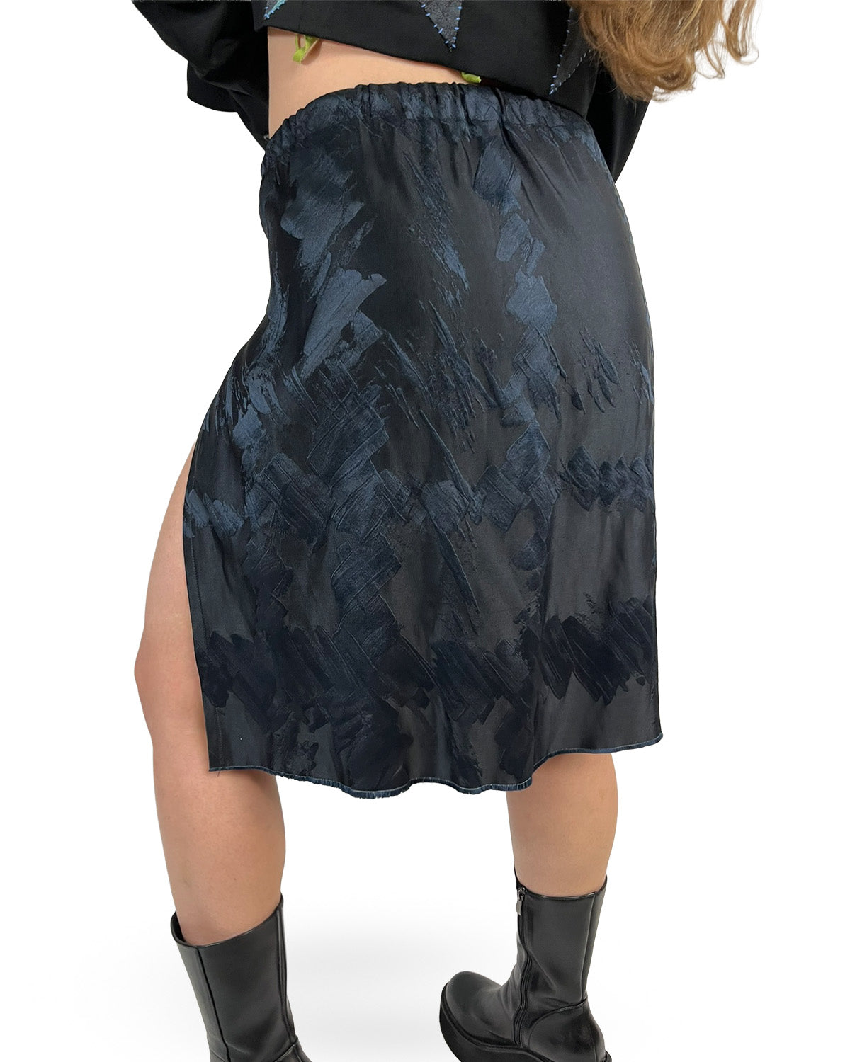 Midnight Brushstroke Slit Skirt