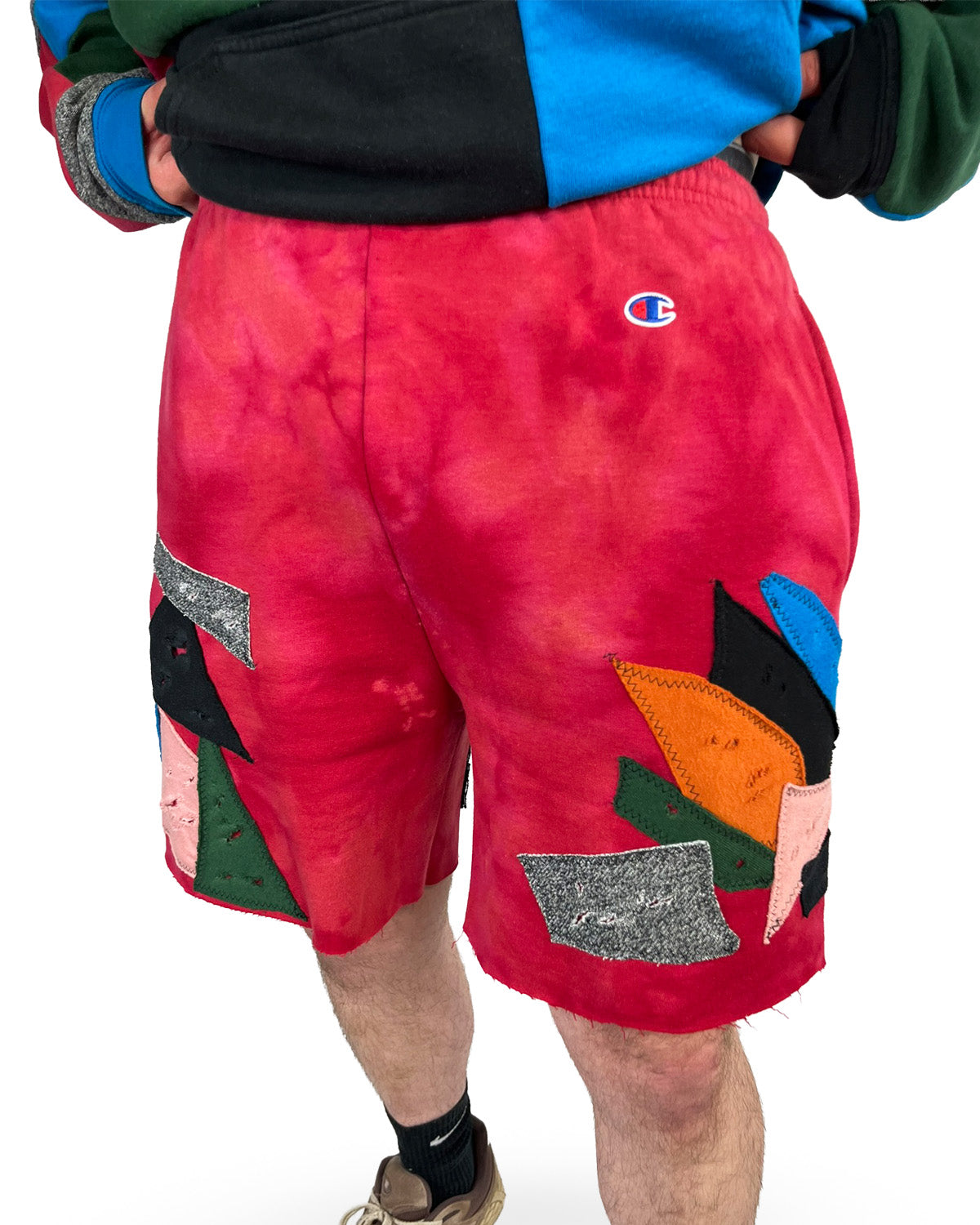 Bleached Red Champion Patchwork Shorts