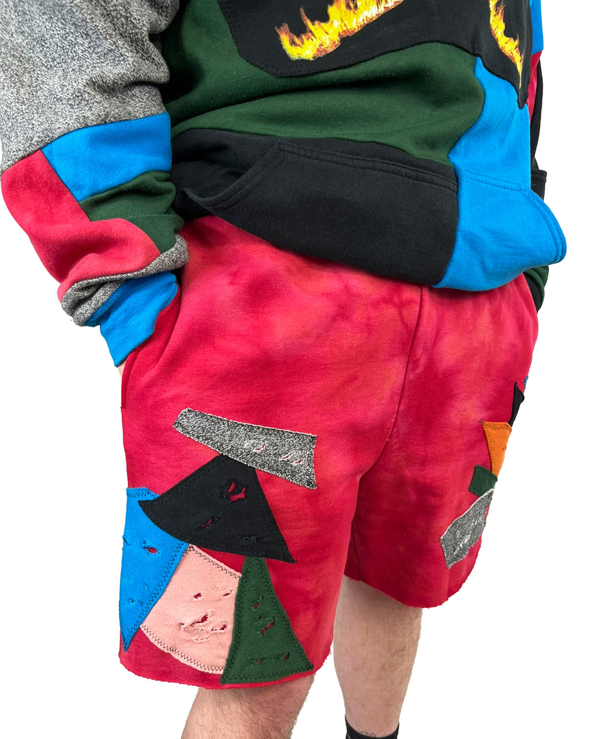 Bleached Red Champion Patchwork Shorts