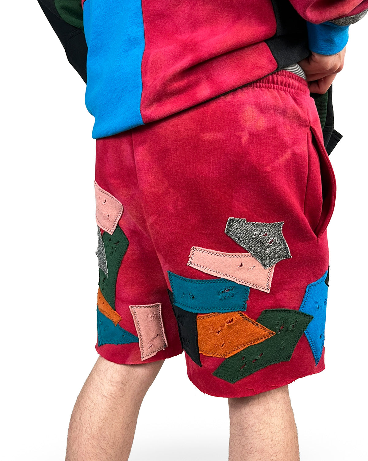 Bleached Red Champion Patchwork Shorts