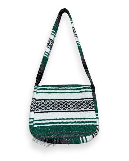 Vintage Striped Green Tapestry Blanket Shoulder Bag - 12in