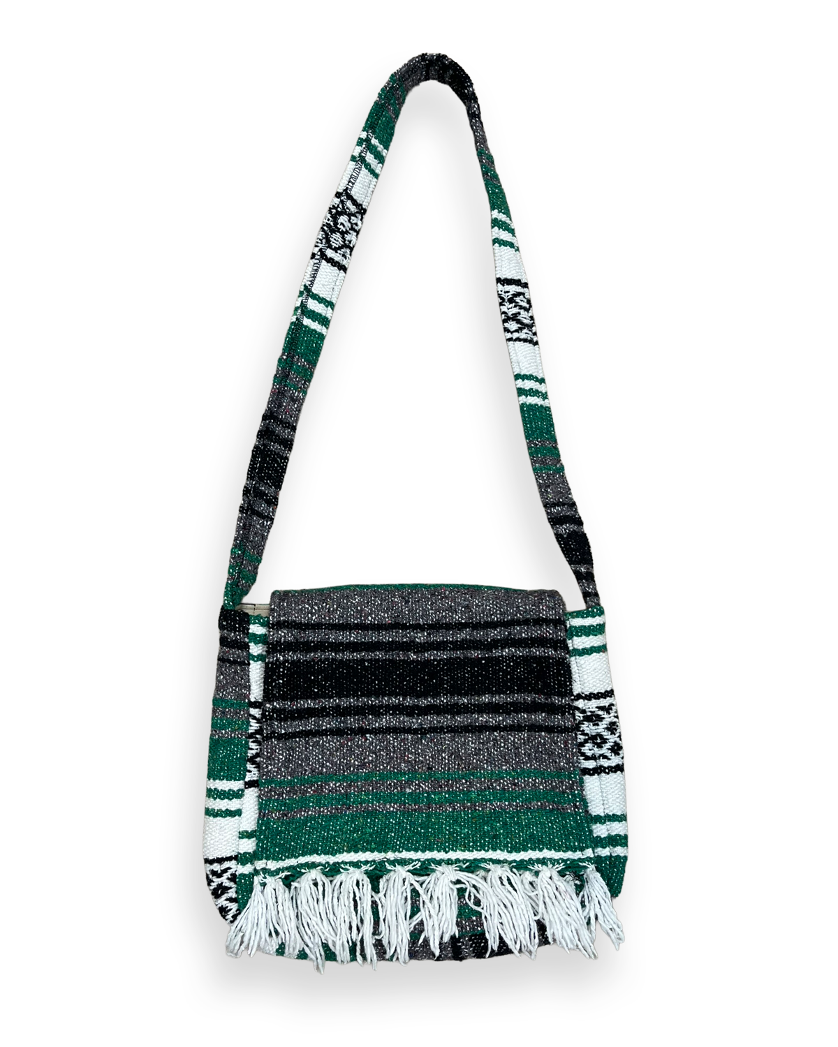 Vintage Striped Green Tapestry Blanket Shoulder Bag - 12in