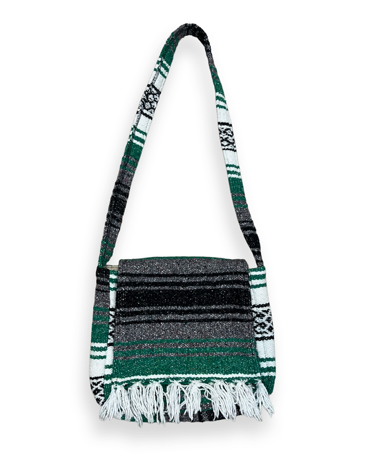 Vintage Striped Green Tapestry Blanket Shoulder Bag - 12in