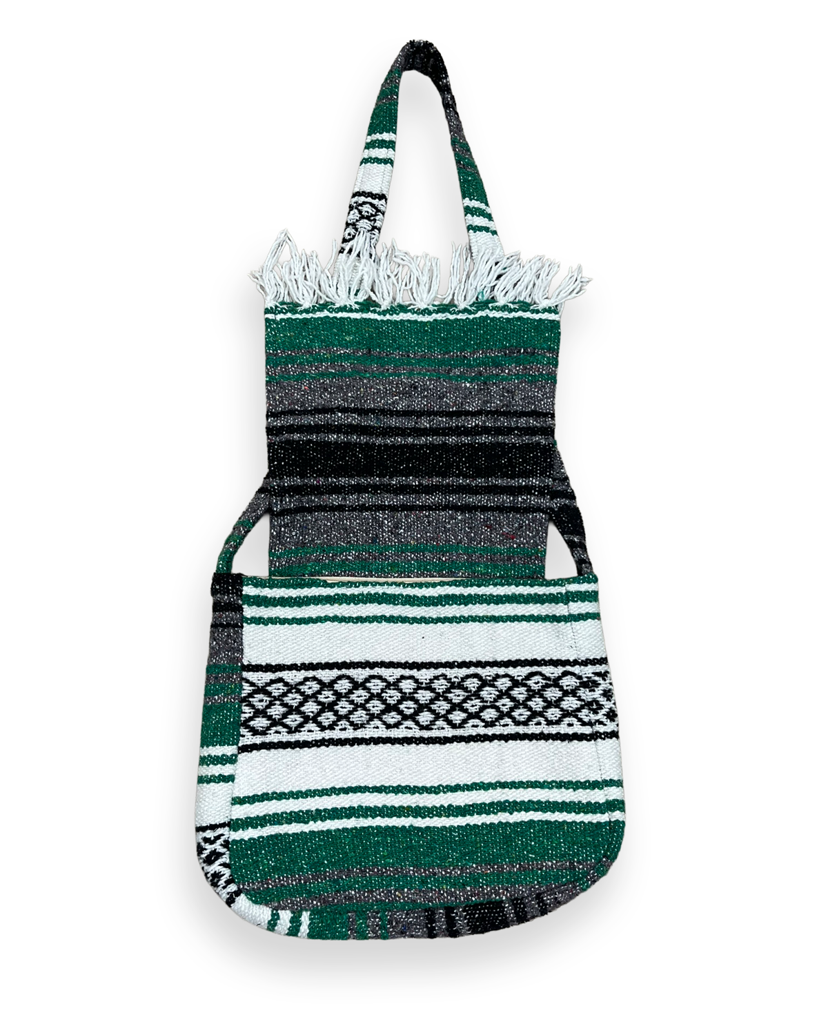 Vintage Striped Green Tapestry Blanket Shoulder Bag - 12in