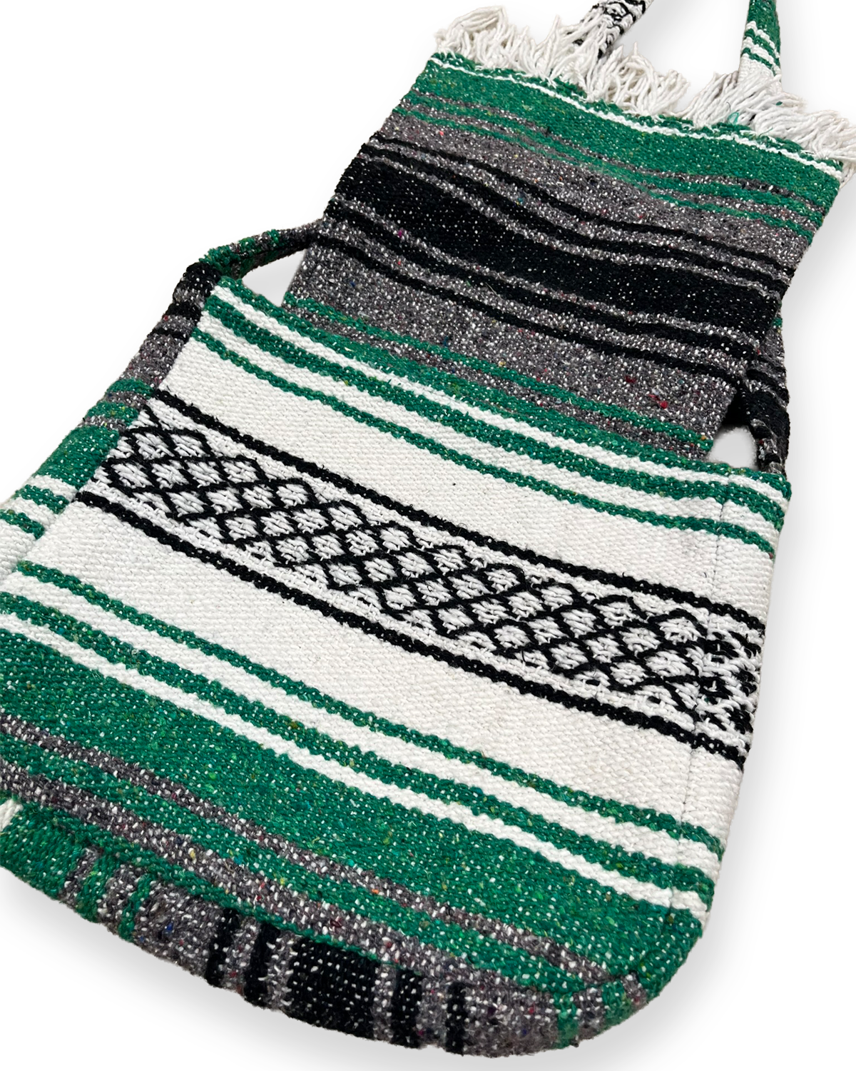 Vintage Striped Green Tapestry Blanket Shoulder Bag - 12in