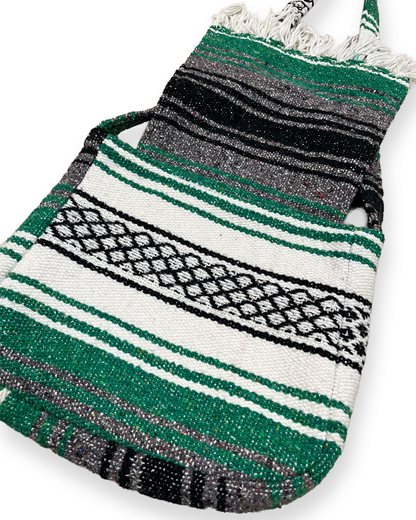 Vintage Striped Green Tapestry Blanket Shoulder Bag - 12in