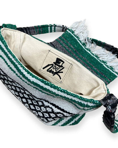 Vintage Striped Green Tapestry Blanket Shoulder Bag - 12in