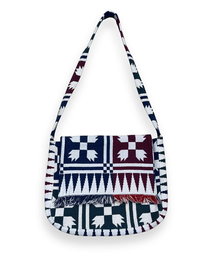 Colorful Checkered Tapestry Shoulder Bag - 16in