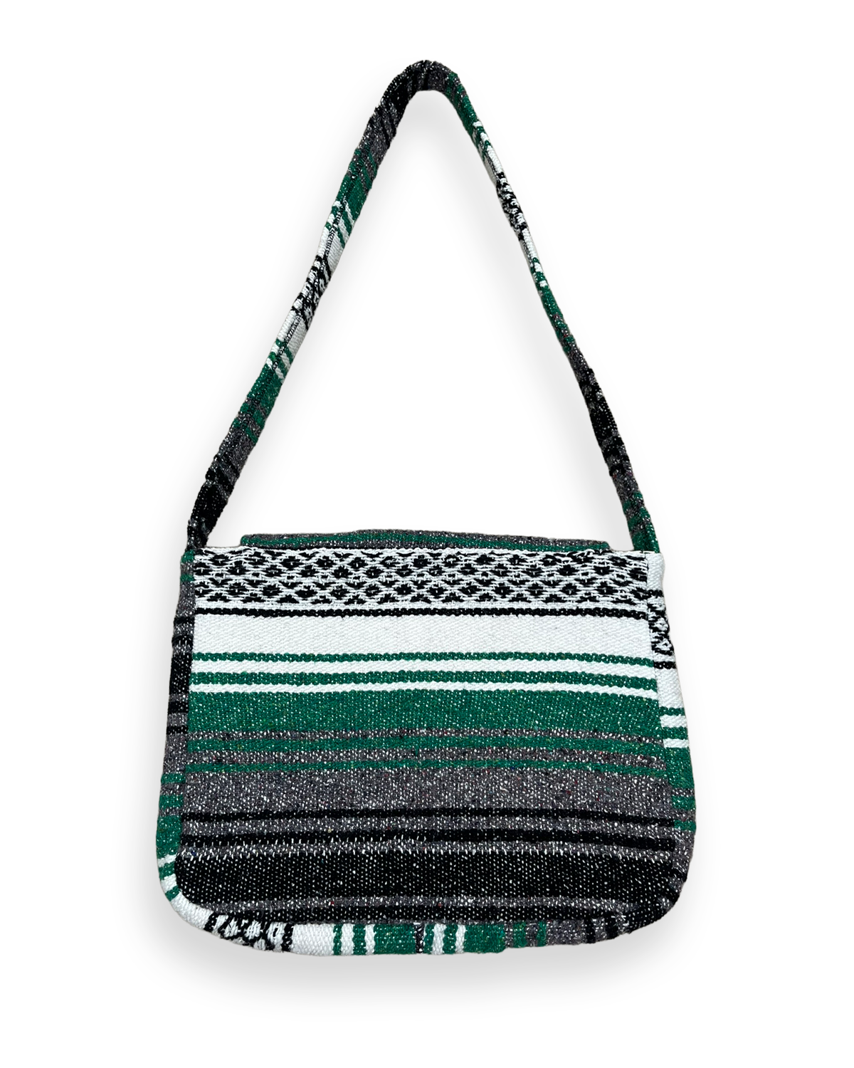 Vintage Striped Green Tapestry Blanket Shoulder Bag - 16in