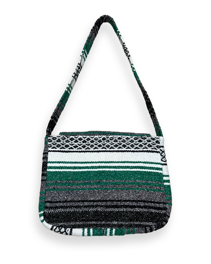 Vintage Striped Green Tapestry Blanket Shoulder Bag - 16in