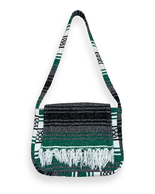 Vintage Striped Green Tapestry Blanket Shoulder Bag - 16in