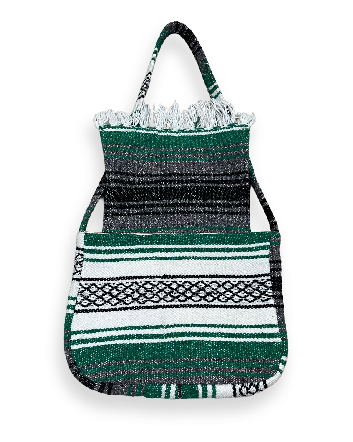 Vintage Striped Green Tapestry Blanket Shoulder Bag - 16in