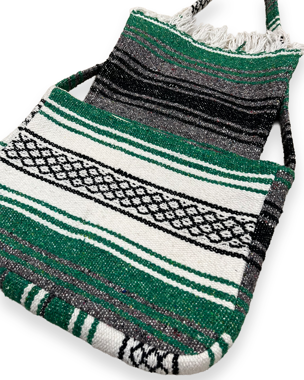 Vintage Striped Green Tapestry Blanket Shoulder Bag - 16in