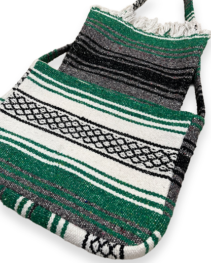 Vintage Striped Green Tapestry Blanket Shoulder Bag - 16in