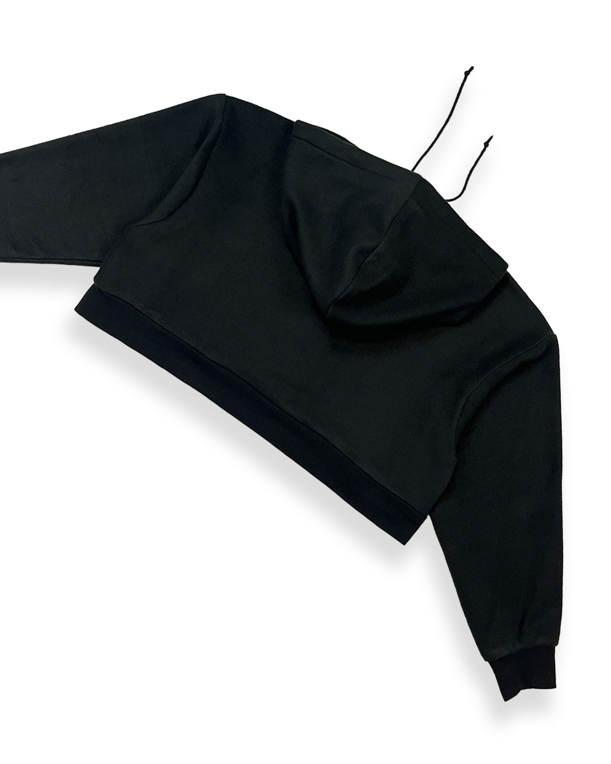 Black Cropped Fleece Hoodie