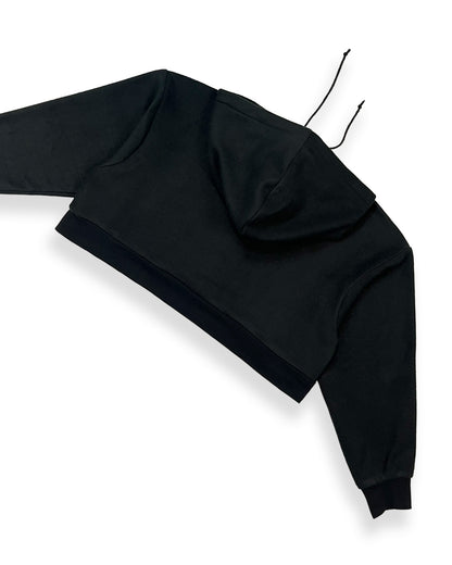 Black Cropped Fleece Hoodie