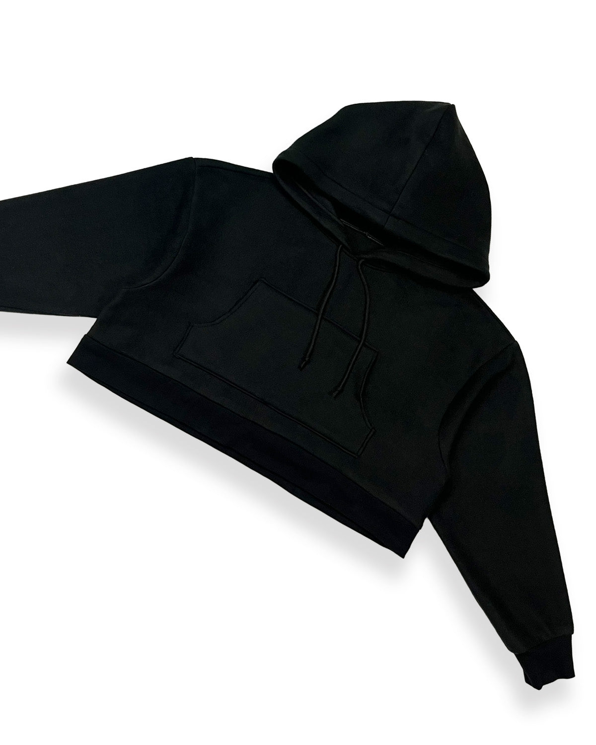 Black Cropped Fleece Hoodie