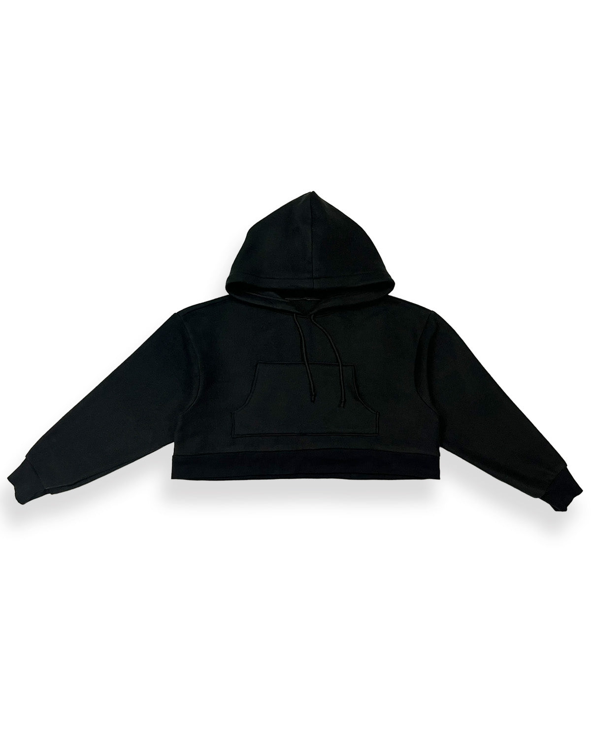 Black Cropped Fleece Hoodie