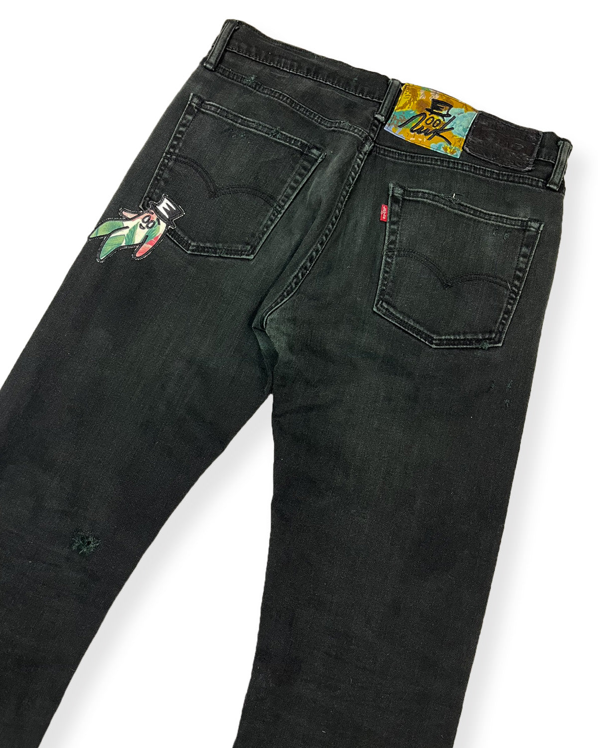 Black Distressed Bop Patches Denim