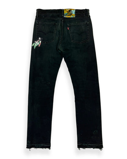 Black Distressed Bop Patches Denim