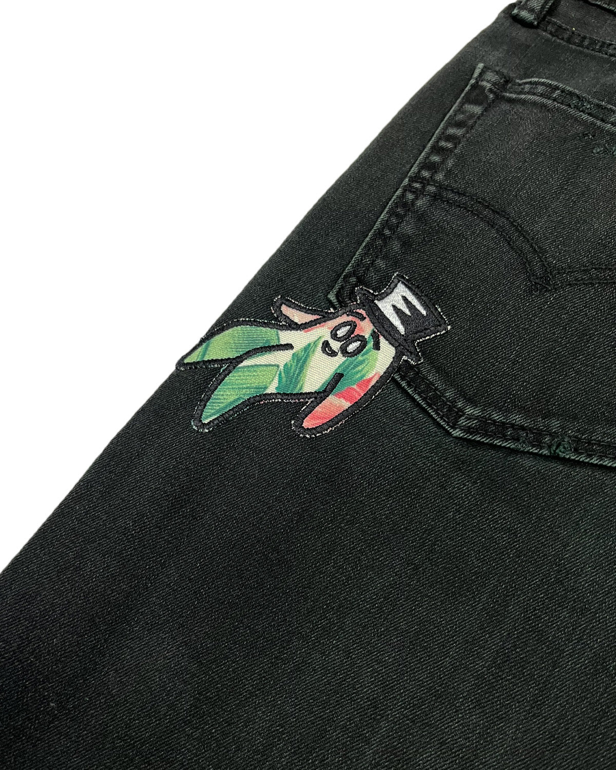 Black Distressed Bop Patches Denim