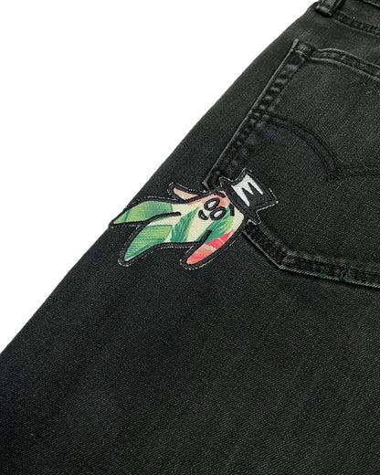 Black Distressed Bop Patches Denim