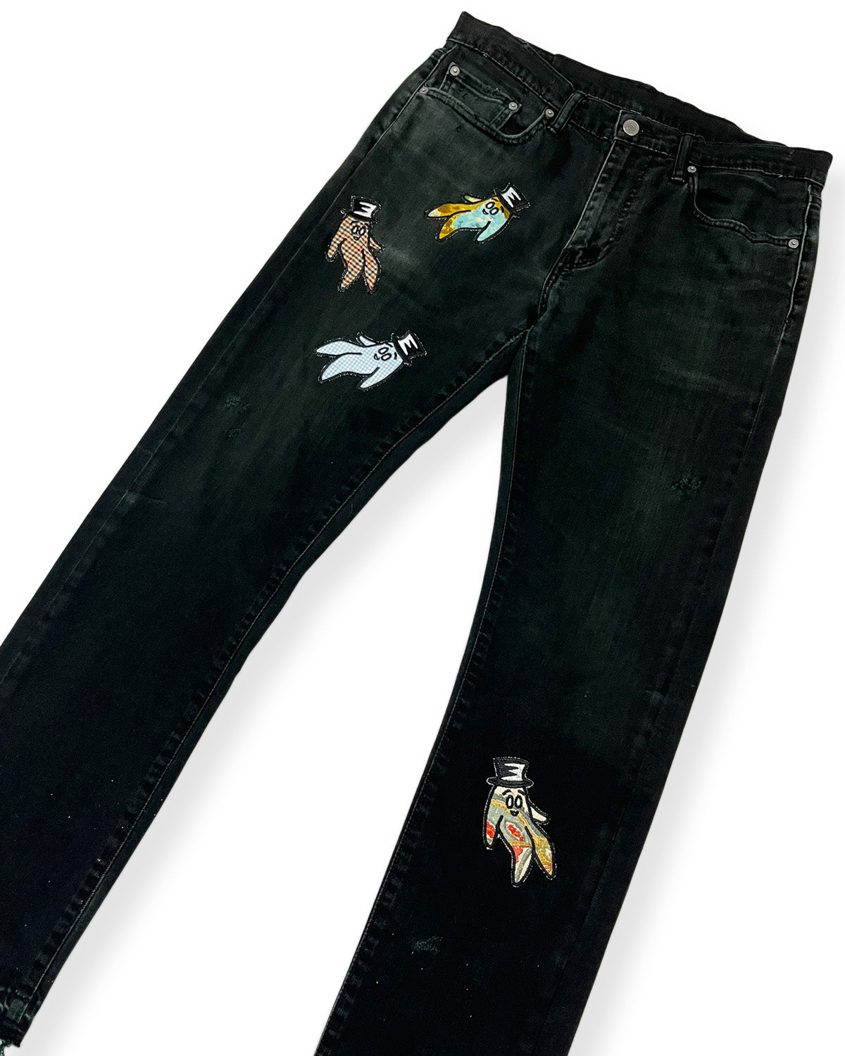 Black Distressed Bop Patches Denim
