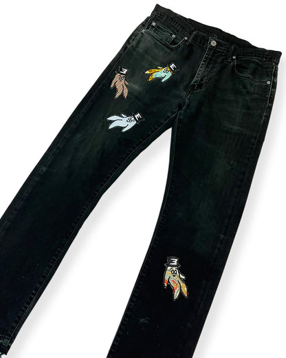 Black Distressed Bop Patches Denim