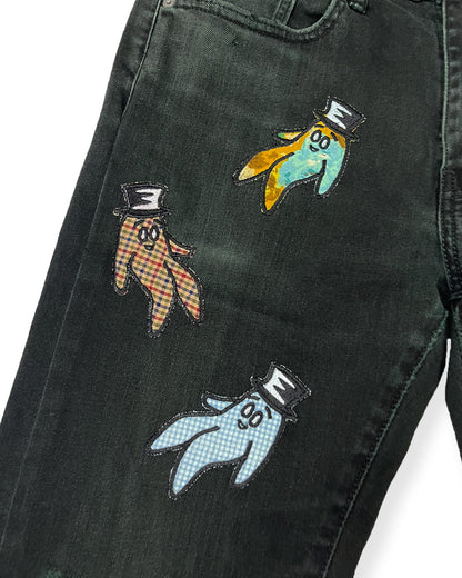 Black Distressed Bop Patches Denim