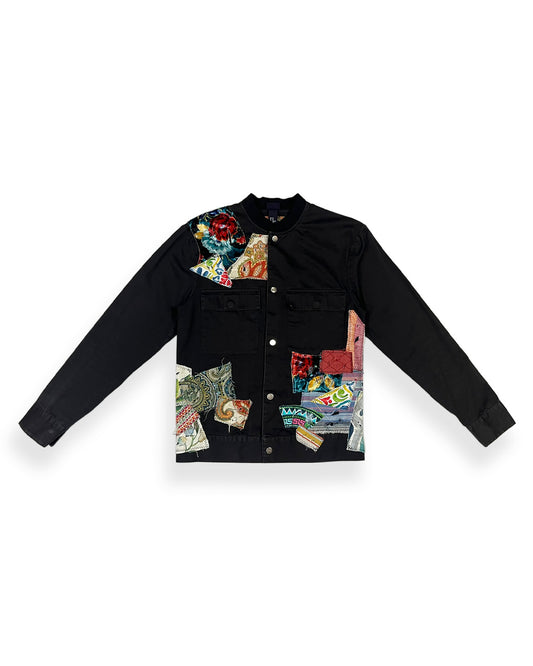 Black Patchwork Button-Up Jacket