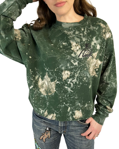 Forest Green Leaf Bleached NWK Crewneck