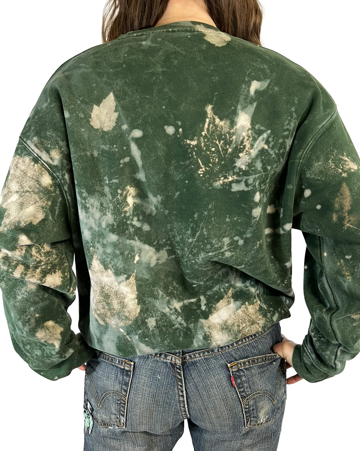 Forest Green Leaf Bleached NWK Crewneck